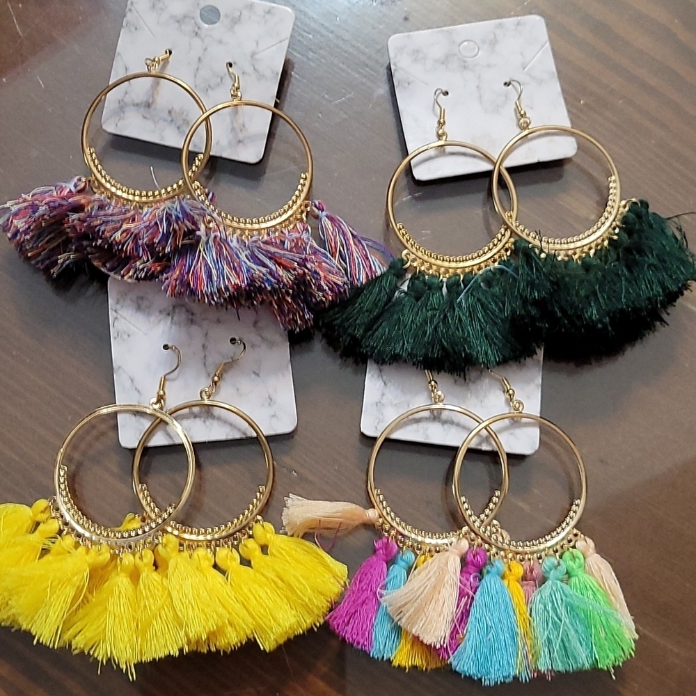 Tassel 3" Earrings Gold Tone Circle